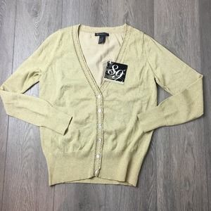 NWT 89th & Madison Cardigan Sweater V-Neck Knit Long Sleeves Yellow Small